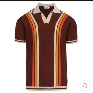 OXknit MEN'S 70S BROWN RETRO KNIT POLO – SUNSET STRIPE V-NECK